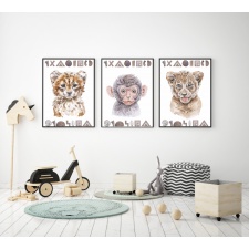 Zestaw 3 plakatów dla dzieci małpka, tygrys, akwarela mp009