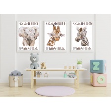 Zestaw 3 plakatów dla dzieci żyrafa, słoń, zebra mp010