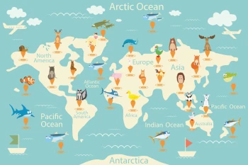  Fototapeta mapa świata zwierzęta 3659