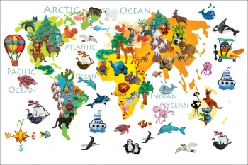  Fototapeta mapa świata zwierzęta 3665