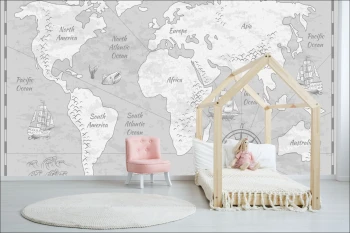  Fototapeta dla dzieci Ameryka, mapa, kontynenty, statki dwk120