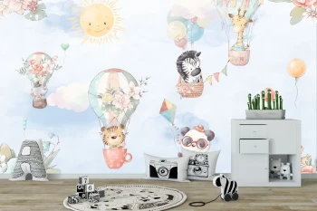  Fototapeta dla dzieci baloniki, zebra, słoneczko M028