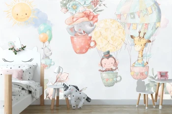  Fototapeta dla dzieci baloniki, małpka, słonik M029