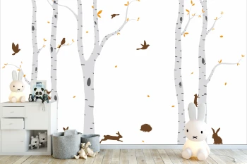  Fototapeta dla dzieci brzozy, las, zwierzątka dwk076