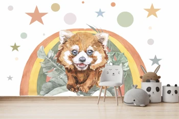  Fototapeta dla dzieci czerwona panda na tle tęczy M078