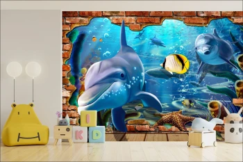  Fototapeta dla dzieci delfiny, podwodny świat , ryby dwk121