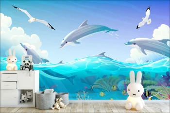  Fototapeta dla dzieci delfiny, podwodny świat ,mewy dwk124