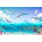  Fototapeta dla dzieci delfiny, podwodny świat ,mewy dwk124