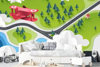  Fototapeta dla dzieci droga, samolot, las dwk071