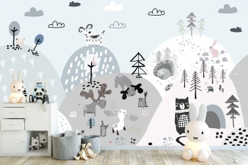  Fototapeta dla dzieci drzewa, las, zwierzęta, góry dwk325