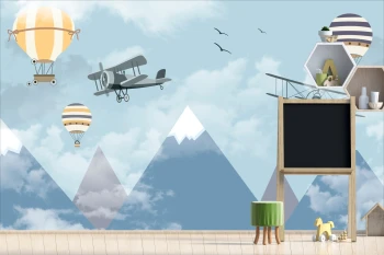  Fototapeta dla dzieci góry, balony, samoloty dwk253
