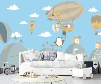  Fototapeta dla dzieci góry, balony, samoloty dwk255