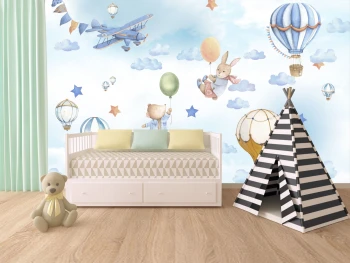  Fototapeta dla dzieci góry, balony, samoloty, misie dwk256