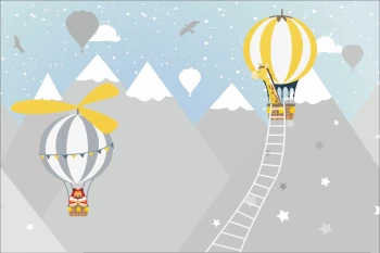  Fototapeta dla dzieci góry, samolot, chmurki , balony, żyrafa  dwk188