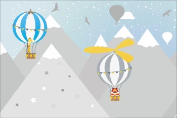  Fototapeta dla dzieci góry, samolot, chmurki , balony, żyrafa  dwk189