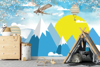  Fototapeta dla dzieci góry, samoloty , balony dwk263