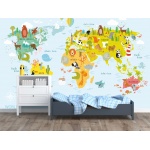 Fototapeta dla dzieci kolorowa mapa świata, kolorowe kontynenty dwk302