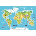 Fototapeta dla dzieci kolorowa mapa świata, kolorowe kontynenty dwk303