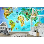 Fototapeta dla dzieci kontynenty, mapa świata dwk306