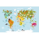 Fototapeta dla dzieci kontynenty, mapa świata, dzikie zwierzęta dwk308
