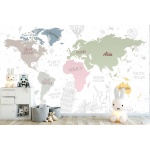 Fototapeta dla dzieci kontynenty, mapa świata dwk309