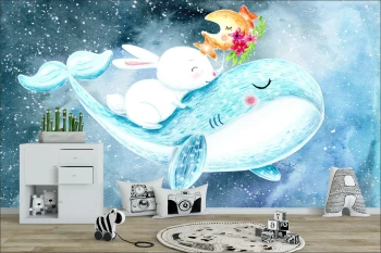  Fototapeta dla dzieci księżyc, wieloryb, noc, podwodny świat dwk131