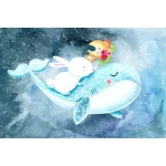  Fototapeta dla dzieci księżyc, wieloryb, noc, podwodny świat dwk131