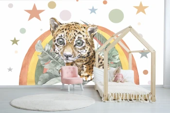  Fototapeta dla dzieci lampart na tle tęczy M079