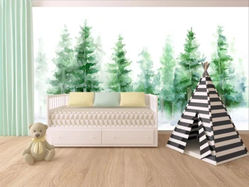  Fototapeta dla dzieci las, choinki, akwarela dwk319