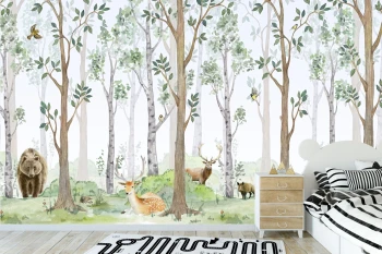  Fototapeta dla dzieci las, drzewa, leśne zwierzęta M014