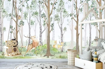  Fototapeta dla dzieci las, drzewa, leśne zwierzęta M016