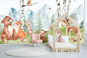  Fototapeta dla dzieci las, drzewa, leśne zwierzęta M032