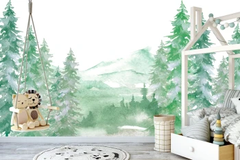  Fototapeta dla dzieci las, góry, akwarela dwk314