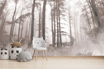  Fototapeta dla dzieci las, jeleń, drzewa dwk311