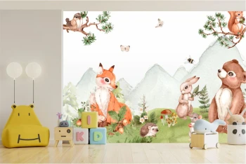  Fototapeta dla dzieci las, miś, sarenka M033