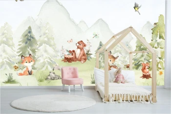  Fototapeta dla dzieci las, miś, sarenka, wiewiórka M035