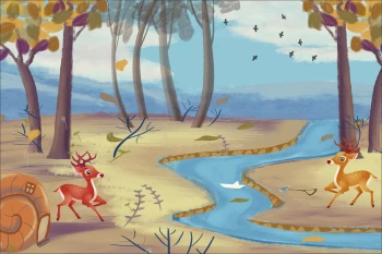  Fototapeta dla dzieci las, rzeczka, jelonki dwk198