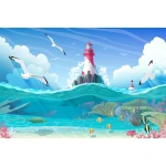  Fototapeta dla dzieci latarnia morska, mewy, rybki dwk125
