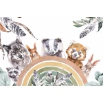  Fototapeta dla dzieci leśne zwierzątka, wiewiórka, zajączek, lisek, tęcza M070