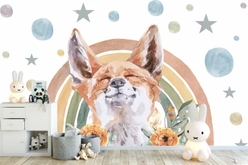  Fototapeta dla dzieci lisek na tle tęczy M073