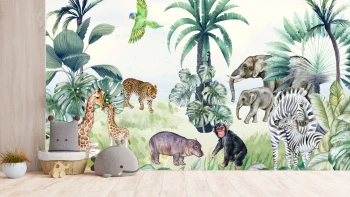  Fototapeta dla dzieci małpka, żyrafa, zebra M039