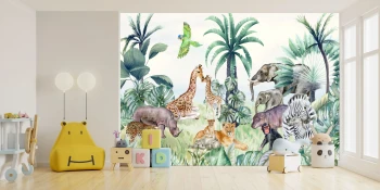  Fototapeta dla dzieci małpka, żyrafa, zebra, safari M040