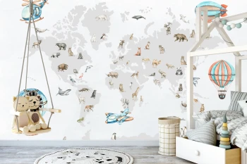  Fototapeta dla dzieci mapa, Afryka, balony M043