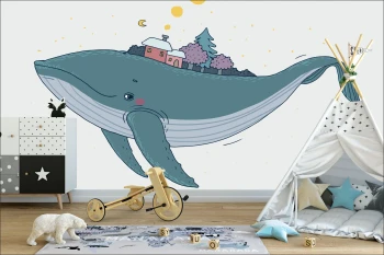 Fototapeta dla dzieci miasto, wieloryb, ocean dwk118