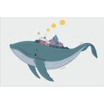  Fototapeta dla dzieci miasto, wieloryb, ocean dwk118