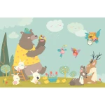  Fototapeta dla dzieci miś, ptaszki, sówka dwk073