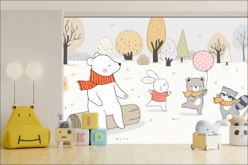  Fototapeta dla dzieci misie, zwierzątka, las, balonik dwk089