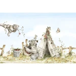  Fototapeta dla dzieci na wymiar mały niedźwiadek bawiący się na leśnej gałęzi  m059