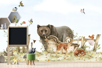  Fototapeta dla dzieci na wymiar zwierzęta leśne na polanie - miś sarenki i przyjaciele m060