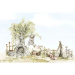   Fototapeta dla dzieci na wymiar mały niedźwiadek w legowisku wokół bawiące się zajączki M064